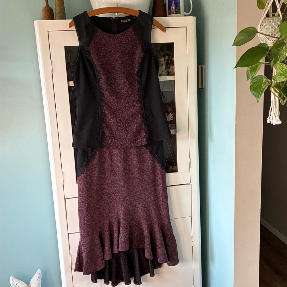 New York & Company sz M Black and Purple Skirt Set euc
